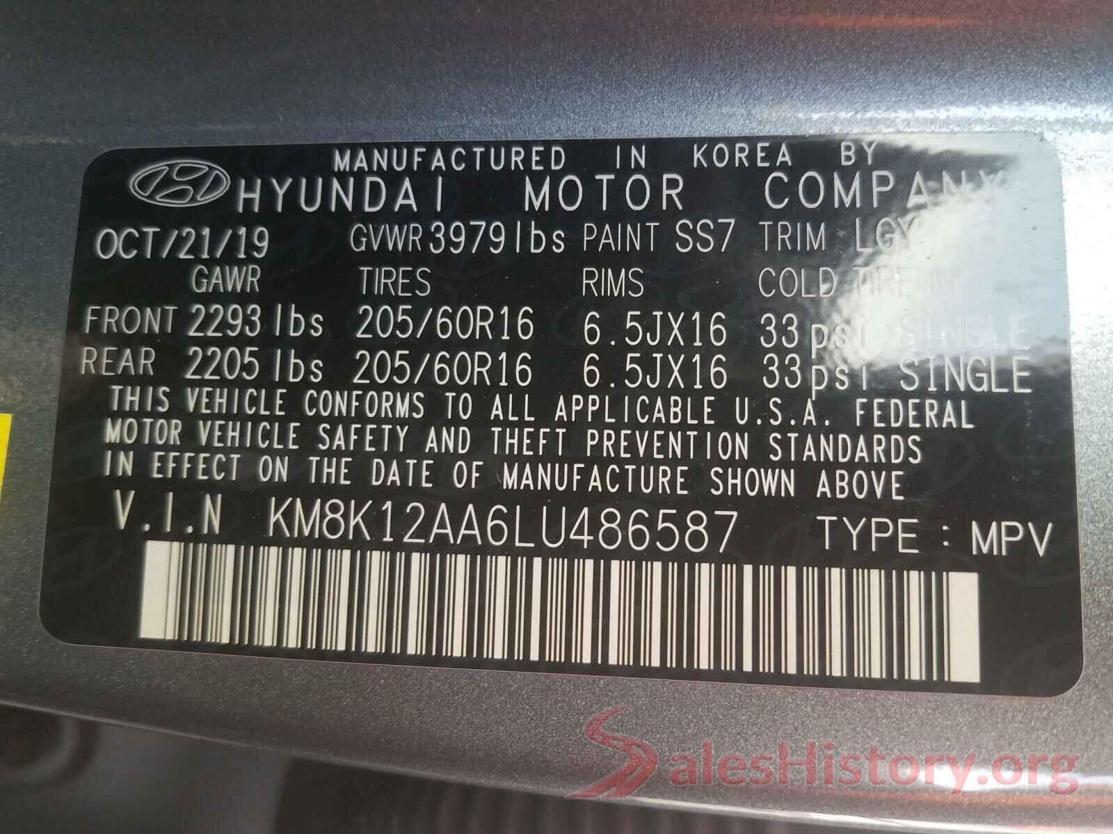 KM8K12AA6LU486587 2020 HYUNDAI KONA