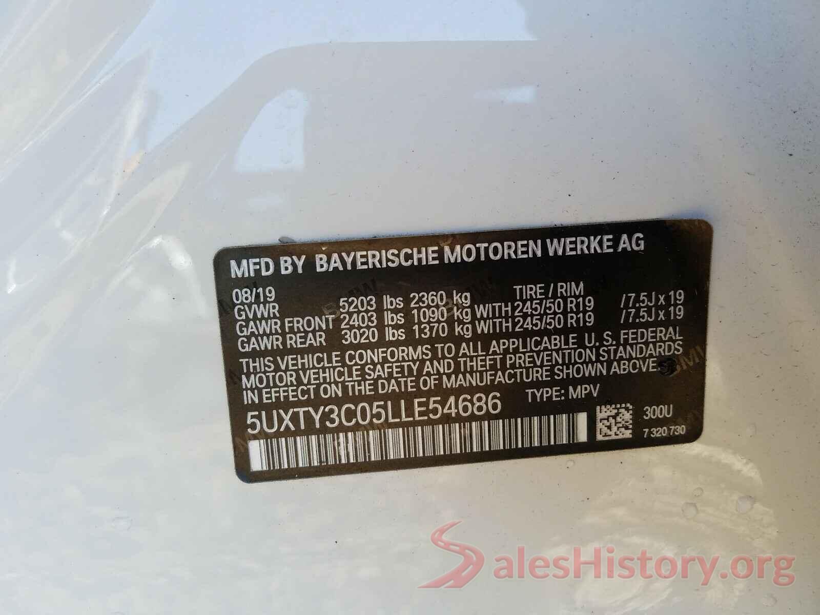 5UXTY3C05LLE54686 2020 BMW X3