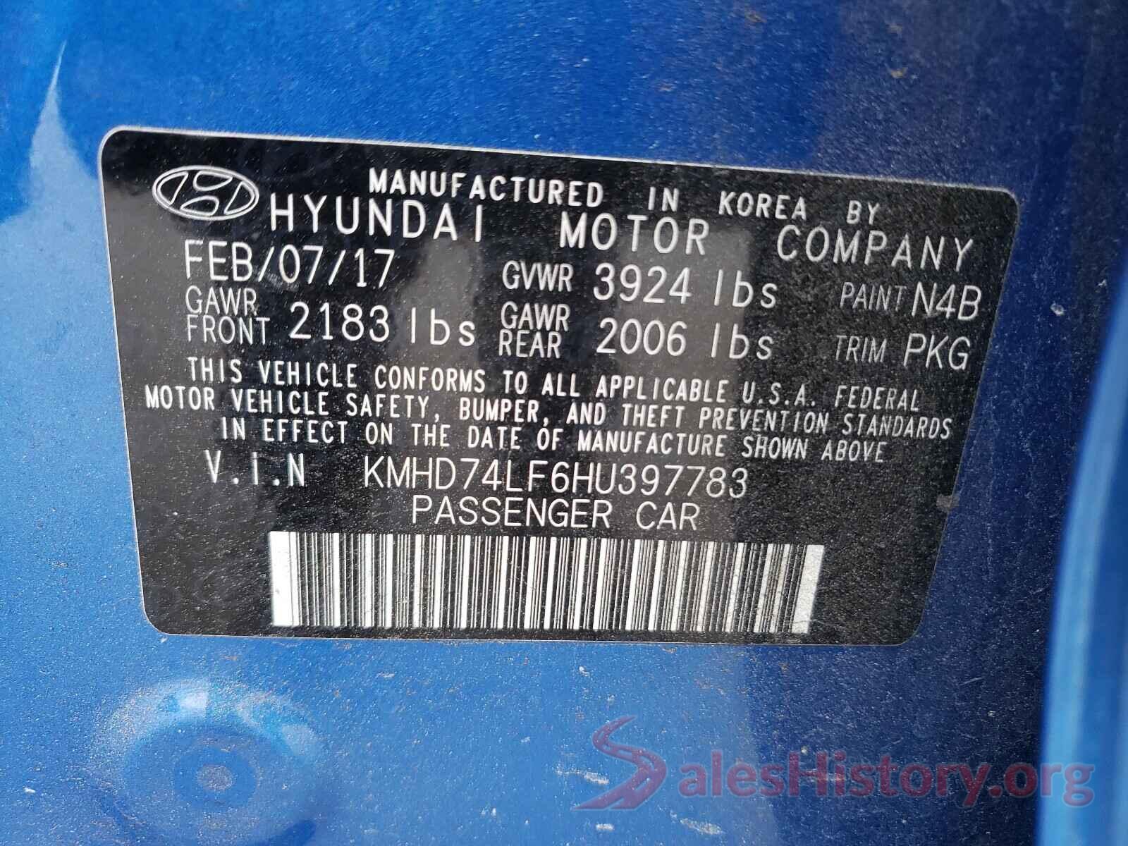 KMHD74LF6HU397783 2017 HYUNDAI ELANTRA