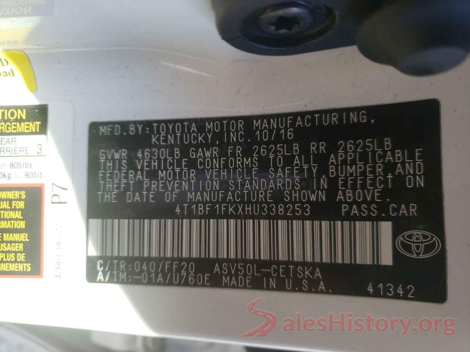 4T1BF1FKXHU338253 2017 TOYOTA CAMRY