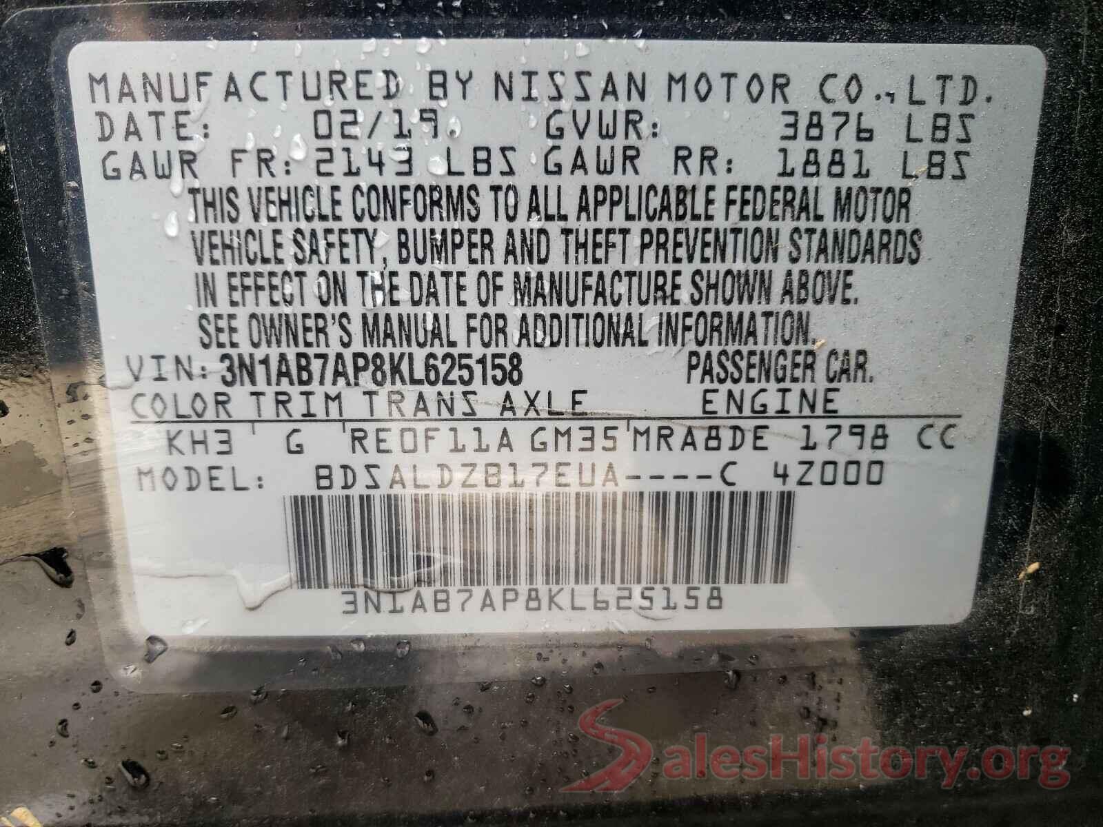 3N1AB7AP8KL625158 2019 NISSAN SENTRA