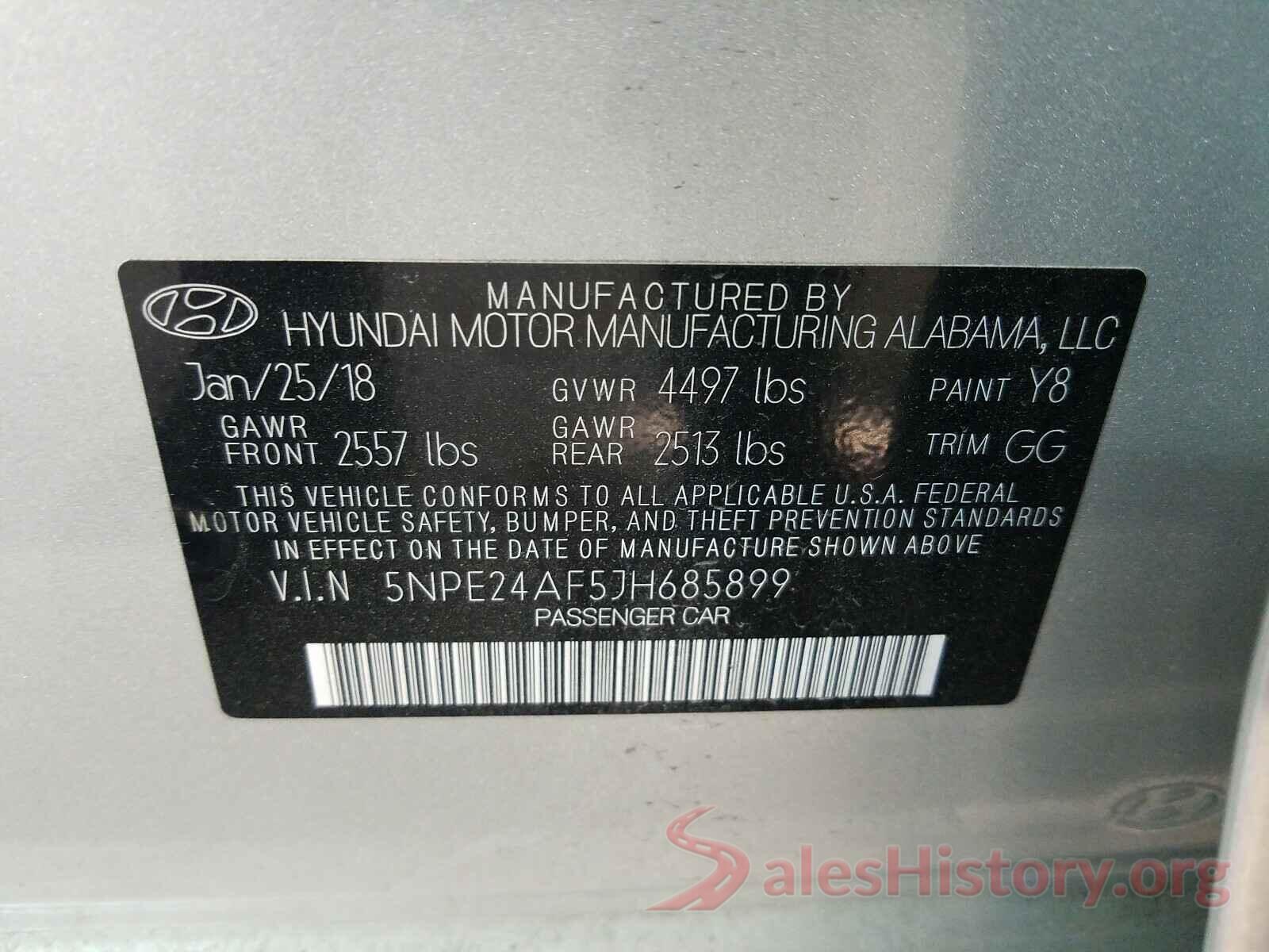 5NPE24AF5JH685899 2018 HYUNDAI SONATA