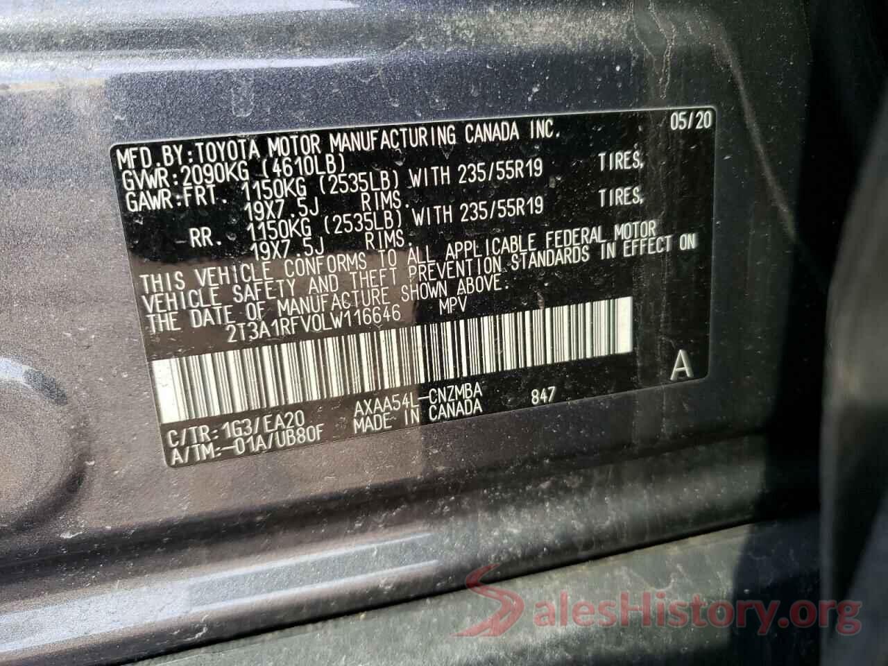 2T3A1RFV0LW116646 2020 TOYOTA RAV4