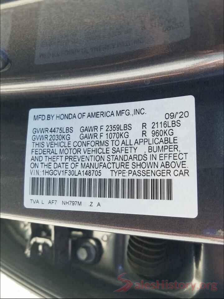 1HGCV1F30LA148705 2020 HONDA ACCORD