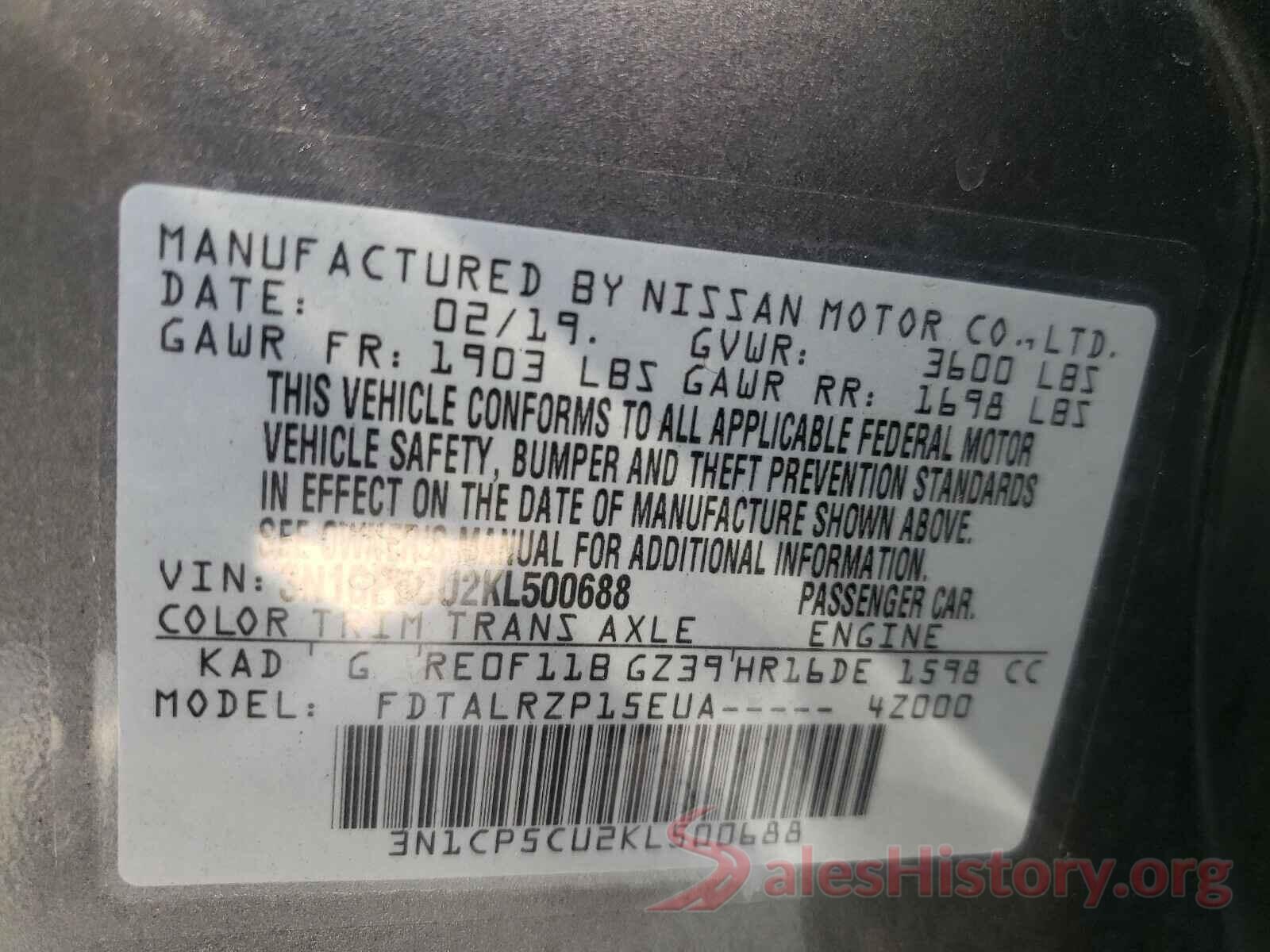 3N1CP5CU2KL500688 2019 NISSAN KICKS