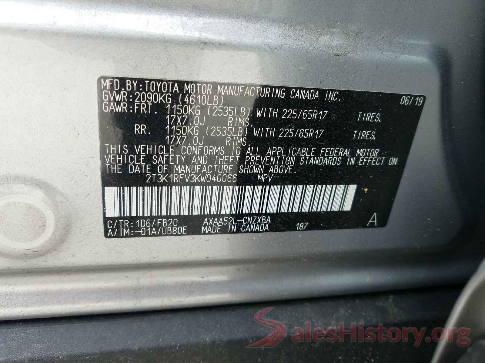 2T3K1RFV3KW040066 2019 TOYOTA RAV4