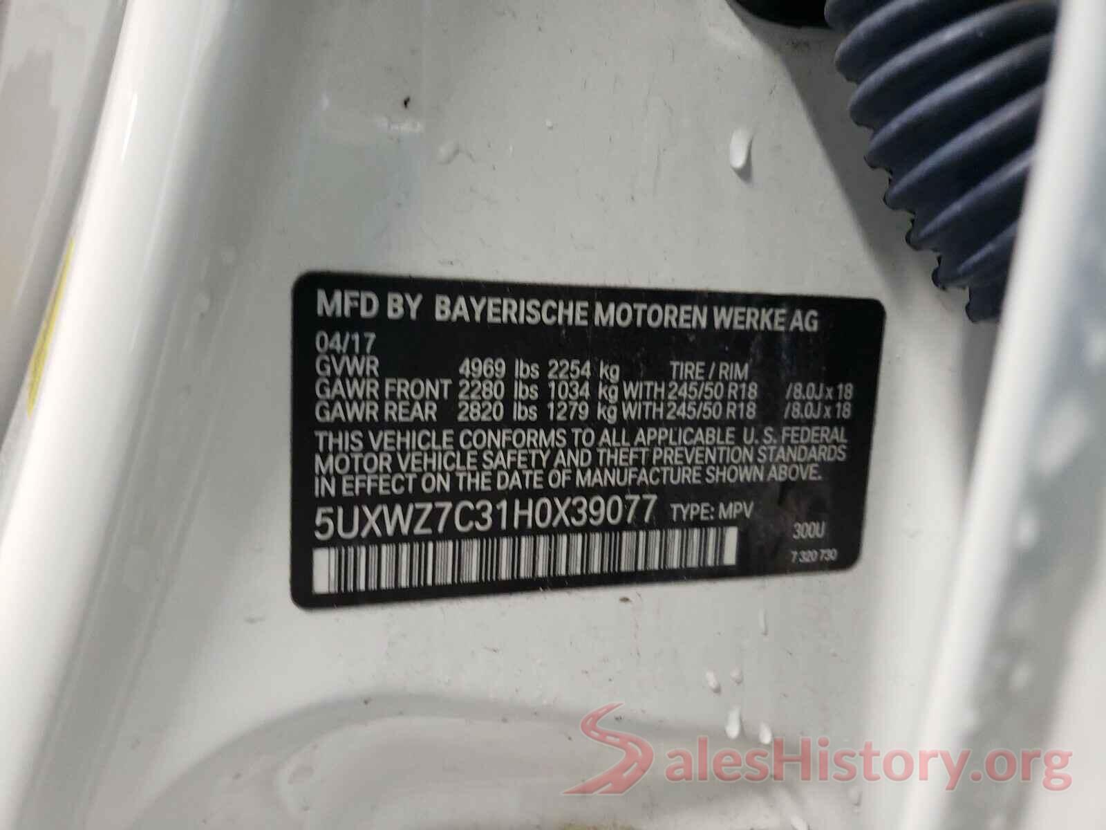 5UXWZ7C31H0X39077 2017 BMW X3