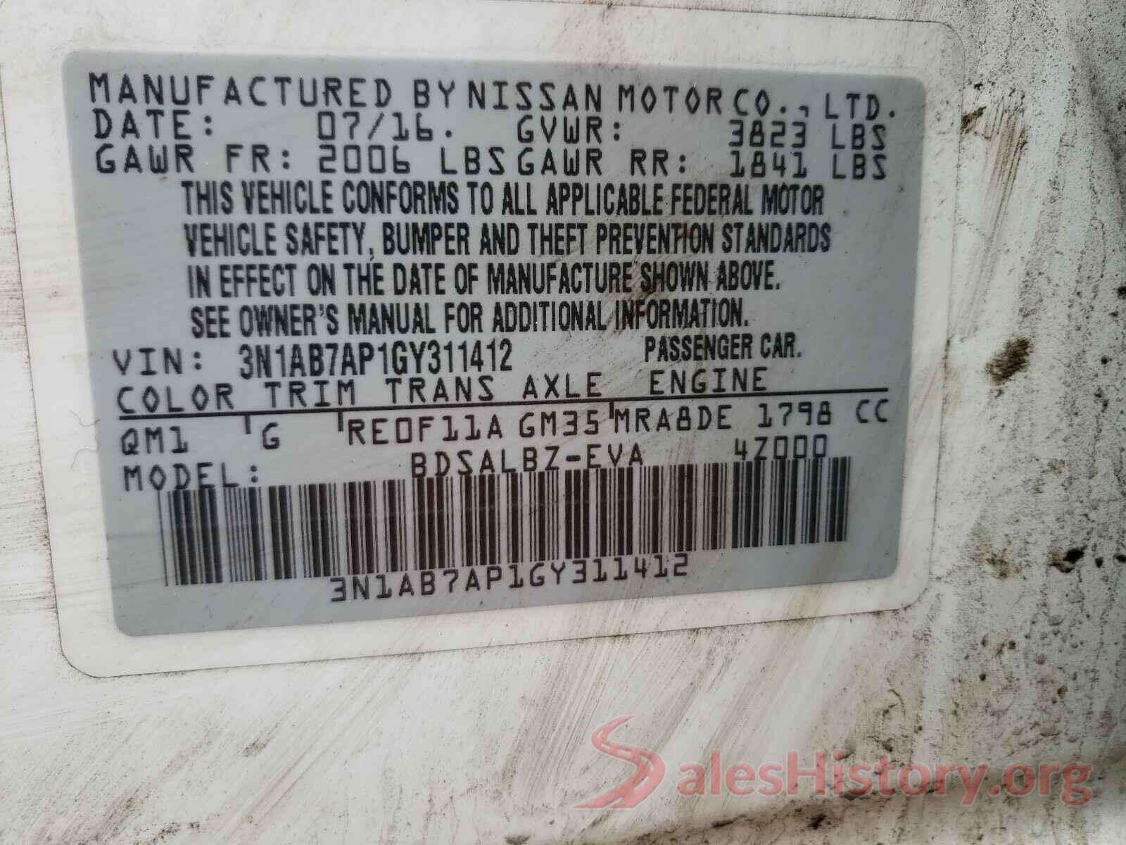 3N1AB7AP1GY311412 2016 NISSAN SENTRA