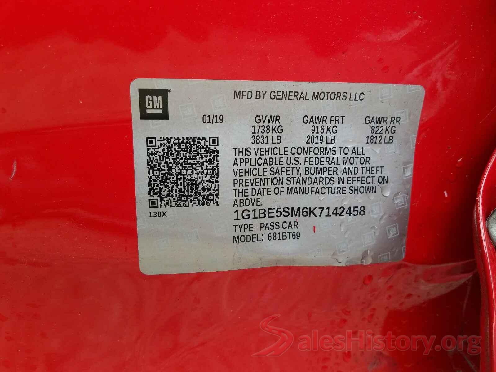 1G1BE5SM6K7142458 2019 CHEVROLET CRUZE