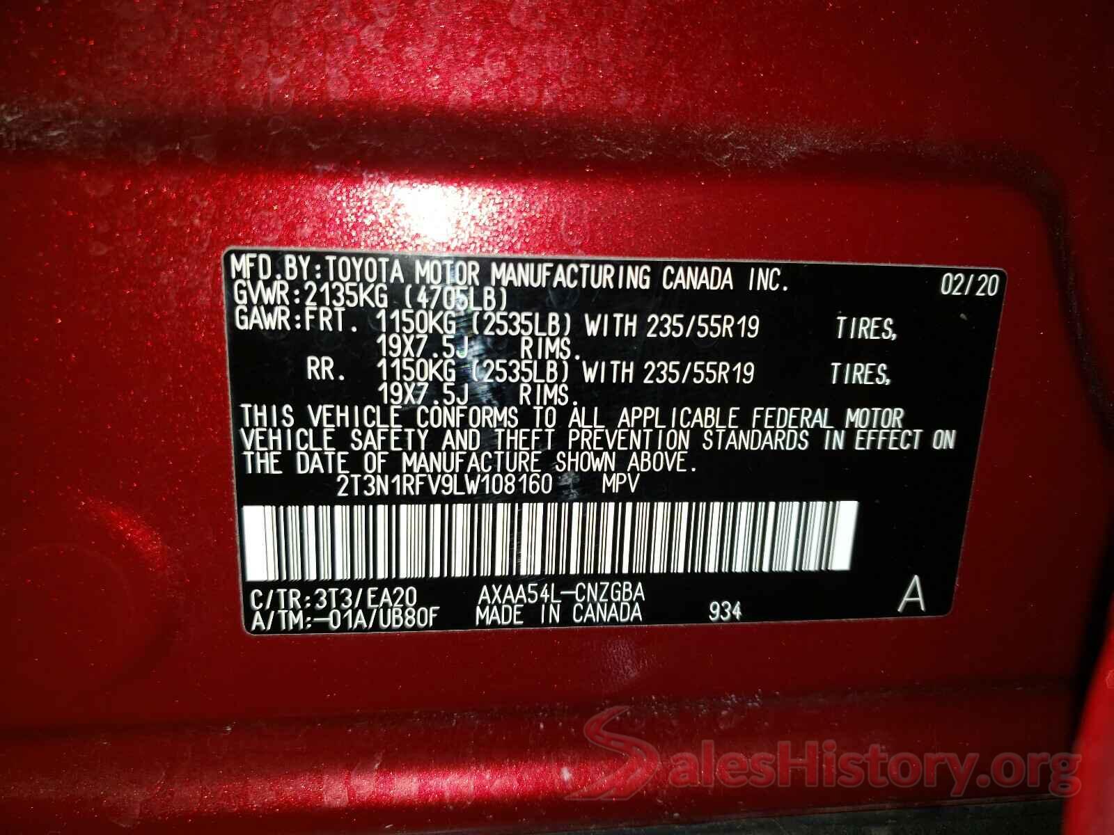 2T3N1RFV9LW108160 2020 TOYOTA RAV4