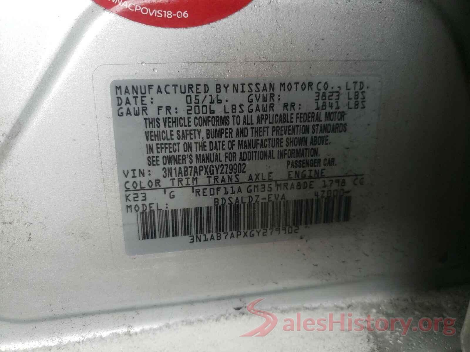 3N1AB7APXGY279902 2016 NISSAN SENTRA