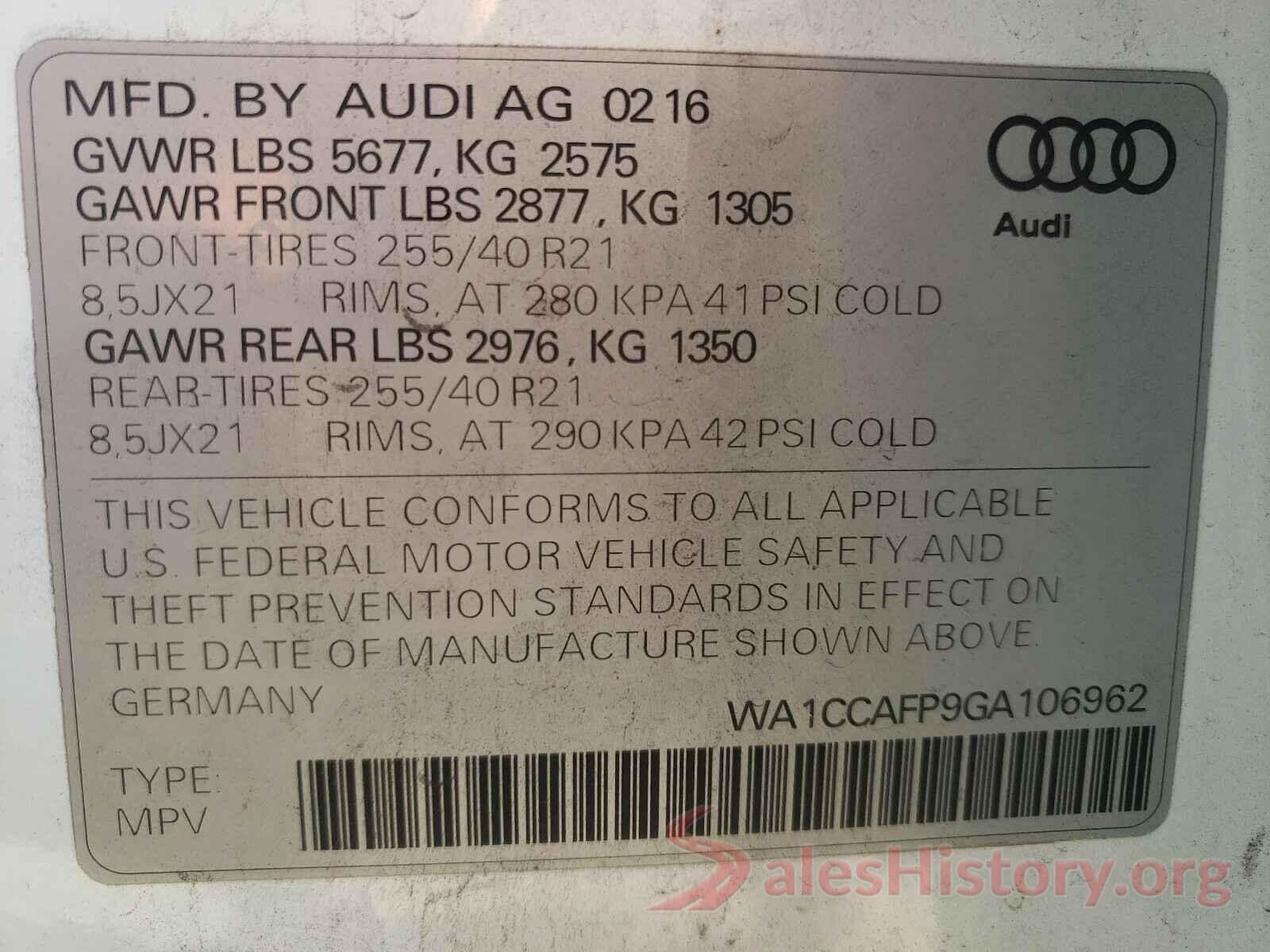 WA1CCAFP9GA106962 2016 AUDI SQ5