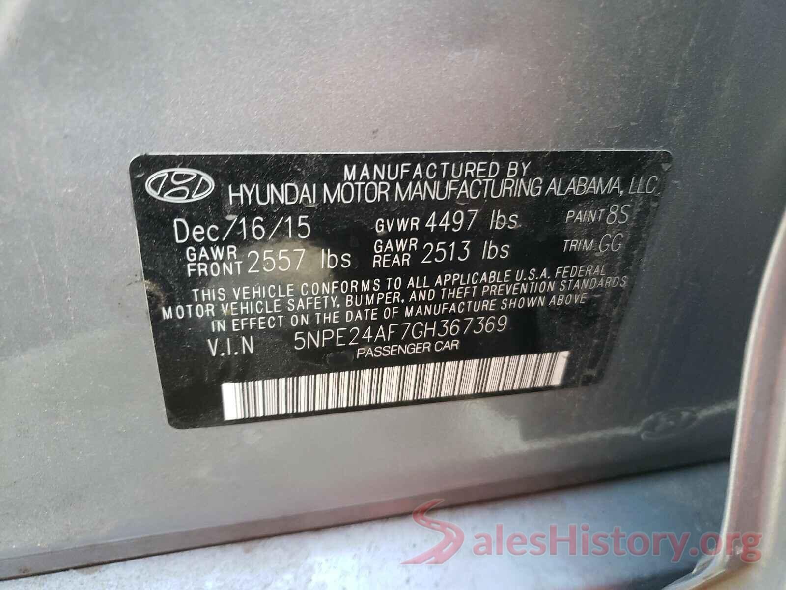 5NPE24AF7GH367369 2016 HYUNDAI SONATA