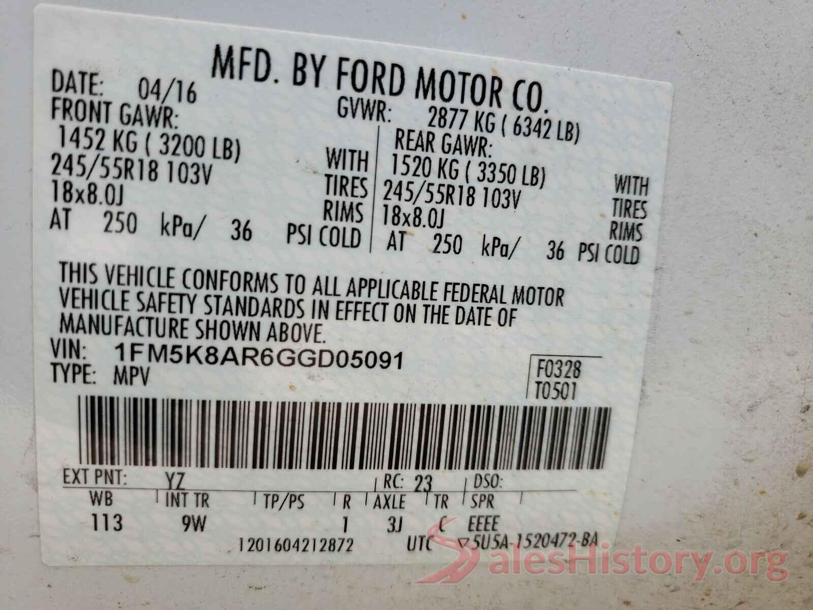 1FM5K8AR6GGD05091 2016 FORD EXPLORER