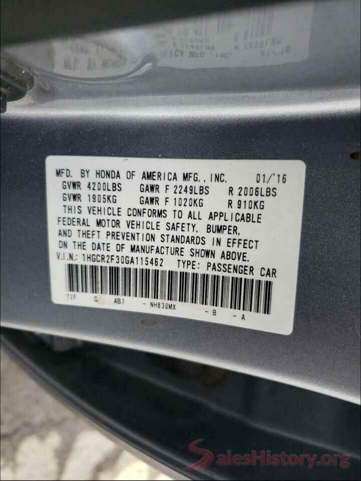 1HGCR2F30GA115462 2016 HONDA ACCORD