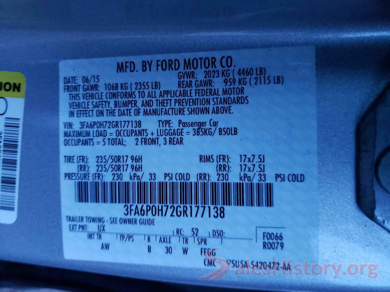 3FA6P0H72GR177138 2016 FORD FUSION