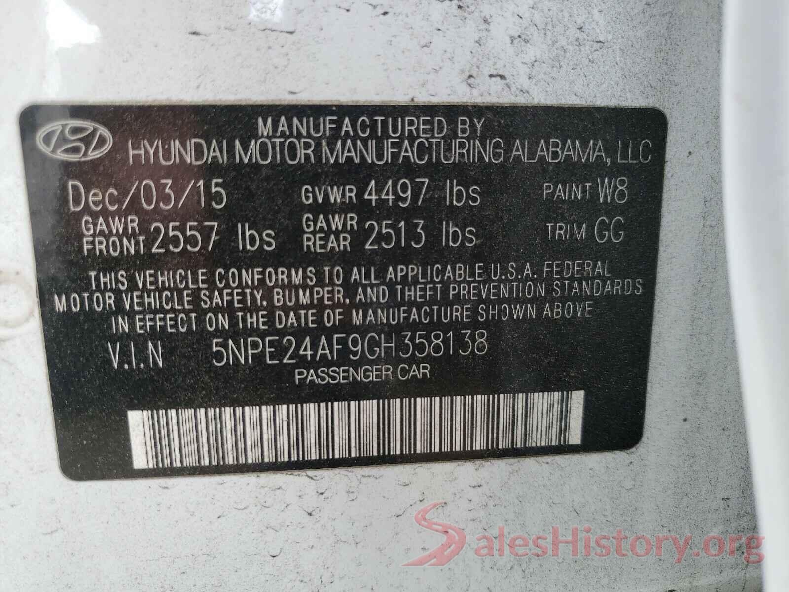 5NPE24AF9GH358138 2016 HYUNDAI SONATA