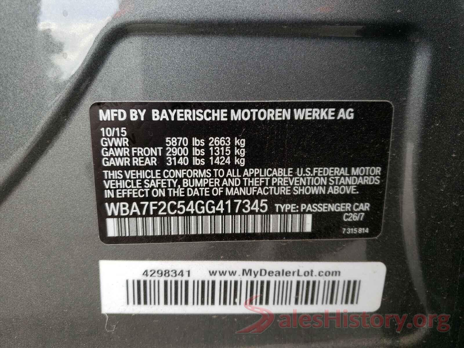 WBA7F2C54GG417345 2016 BMW 7 SERIES