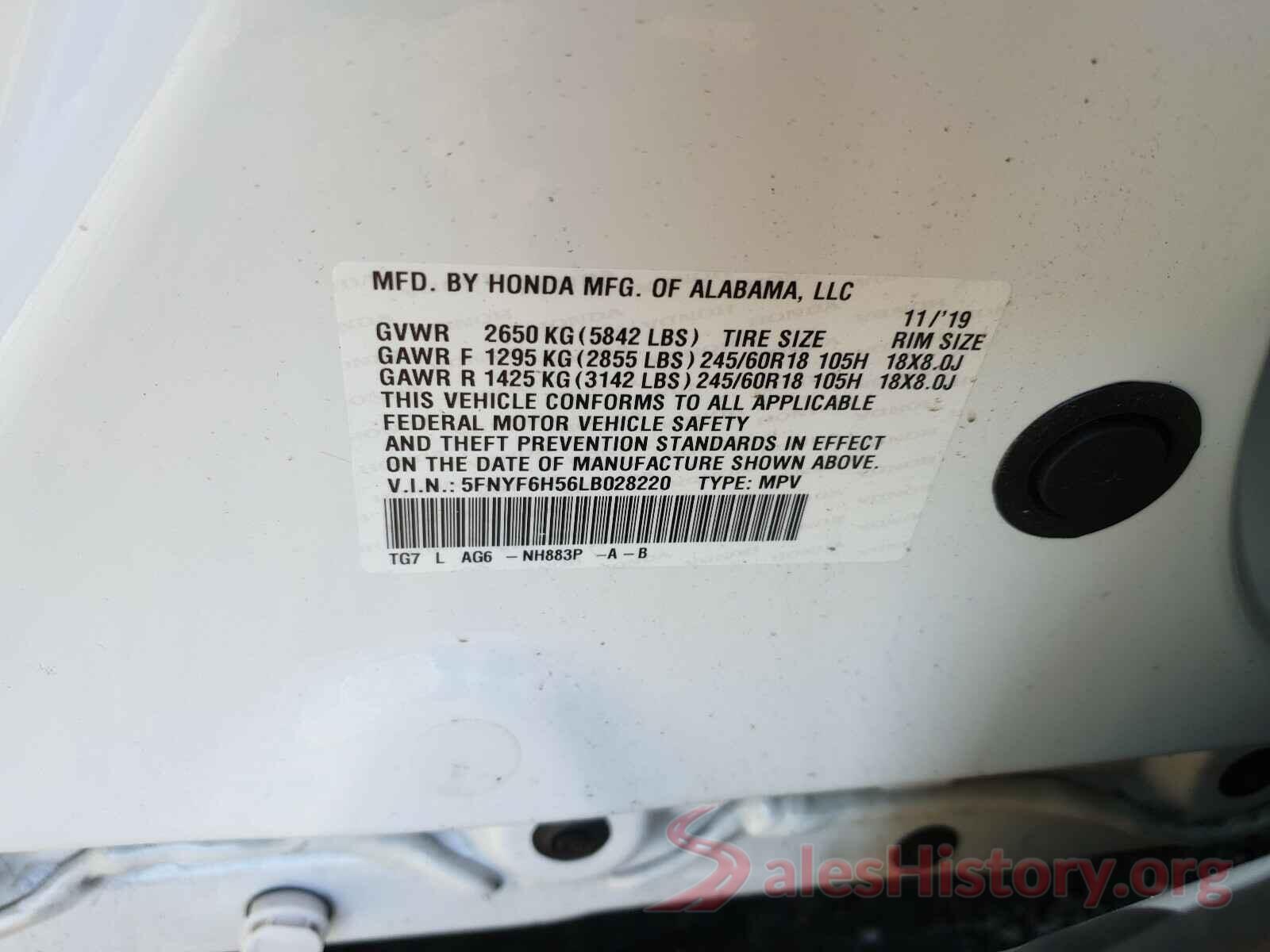 5FNYF6H56LB028220 2020 HONDA PILOT