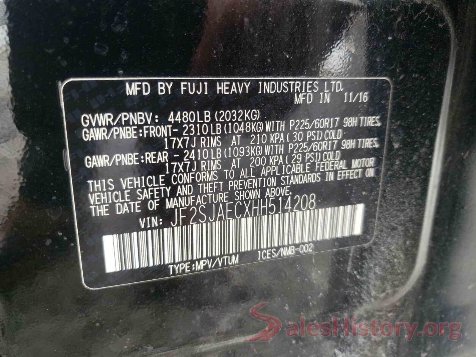 JF2SJAECXHH514208 2017 SUBARU FORESTER