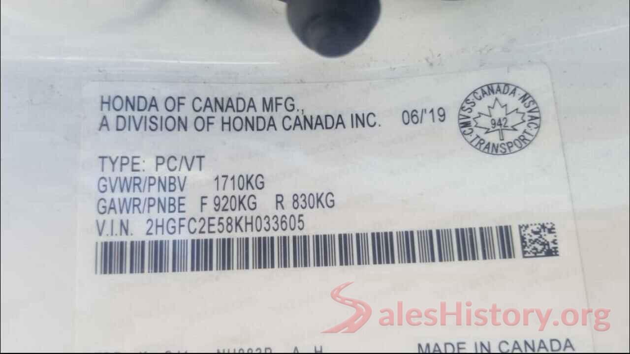 2HGFC2E58KH033605 2019 HONDA CIVIC