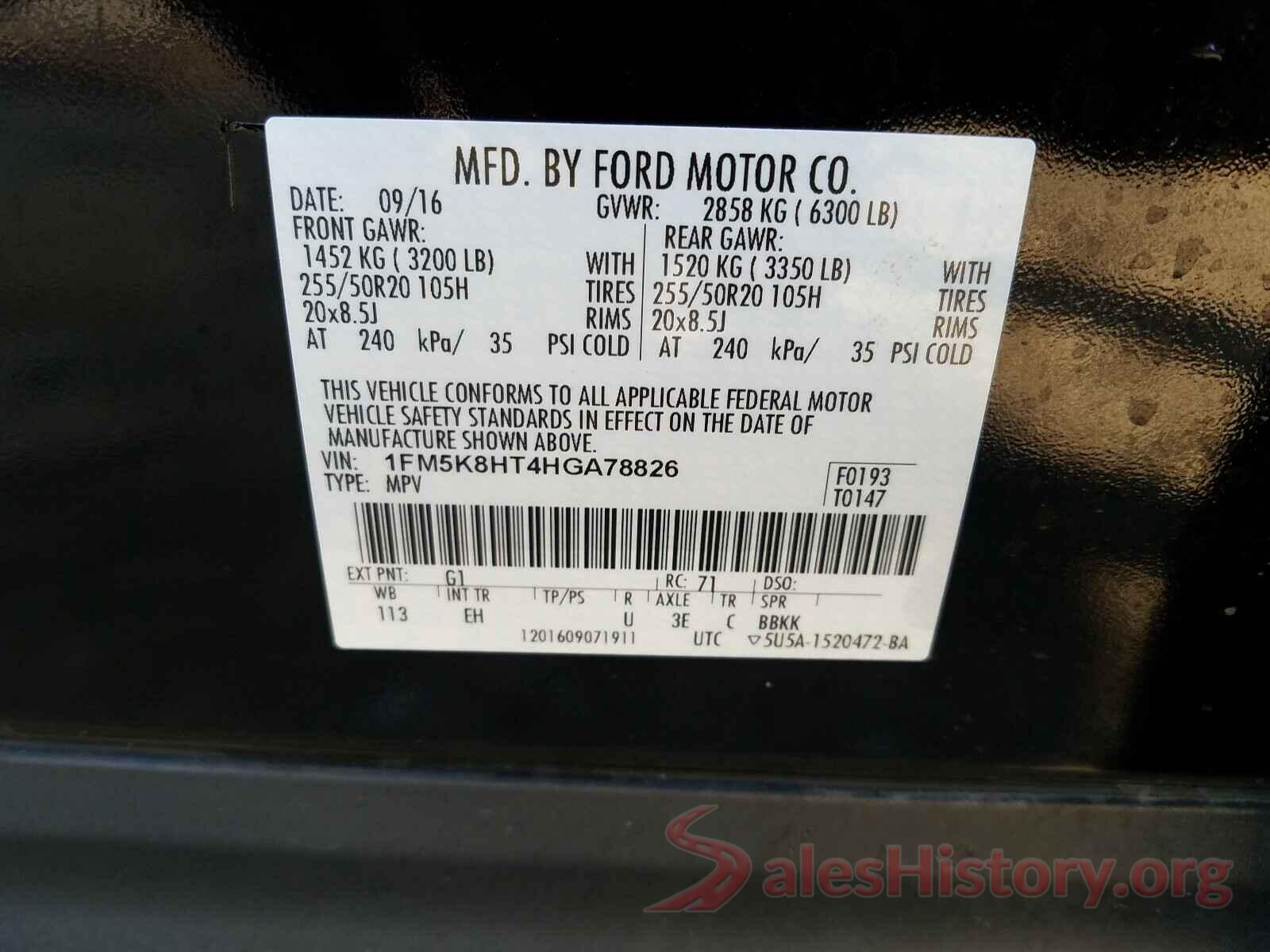 1FM5K8HT4HGA78826 2017 FORD EXPLORER