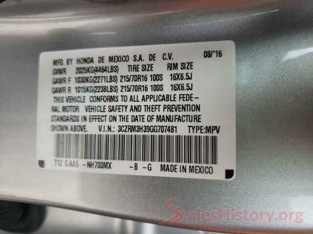 3CZRM3H39GG707481 2016 HONDA CRV