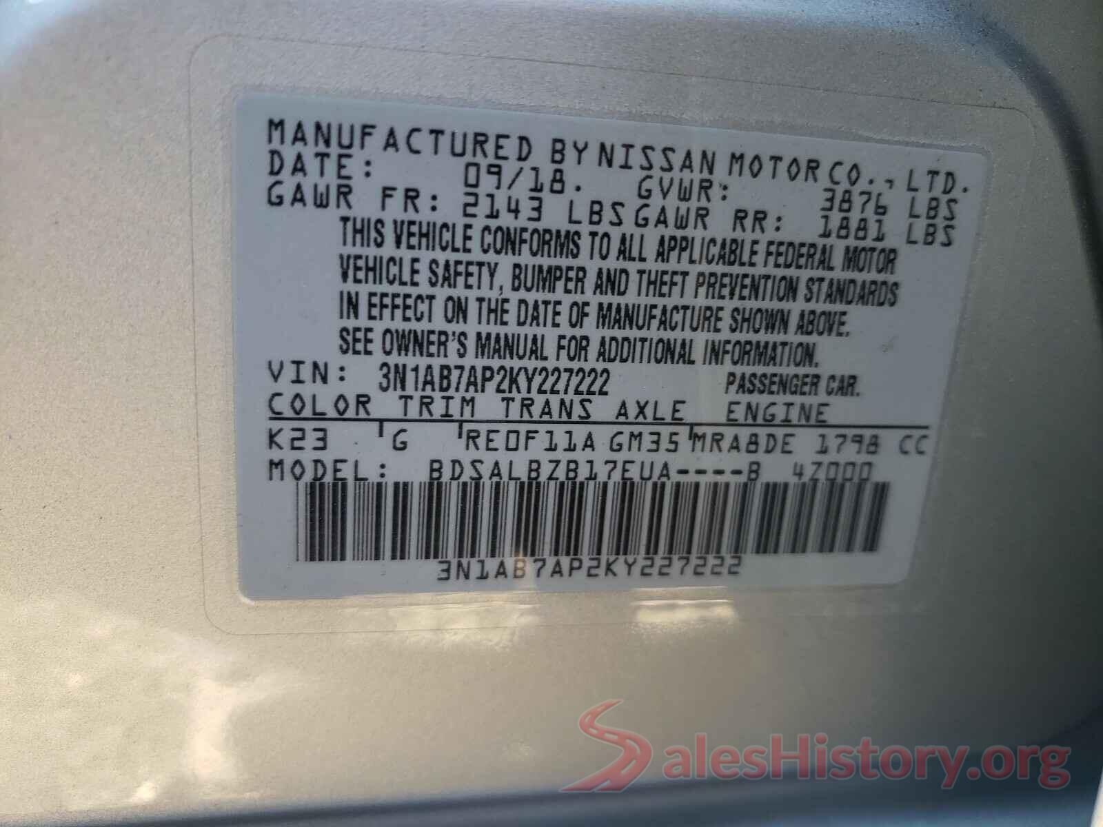 3N1AB7AP2KY227222 2019 NISSAN SENTRA