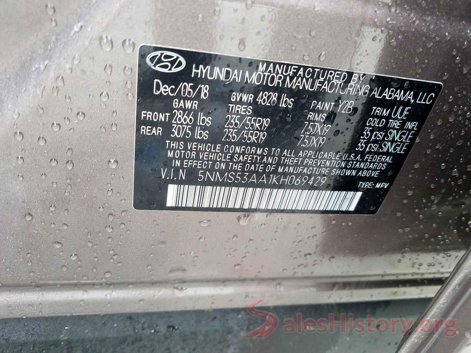 5NMS53AA1KH069429 2019 HYUNDAI SANTA FE