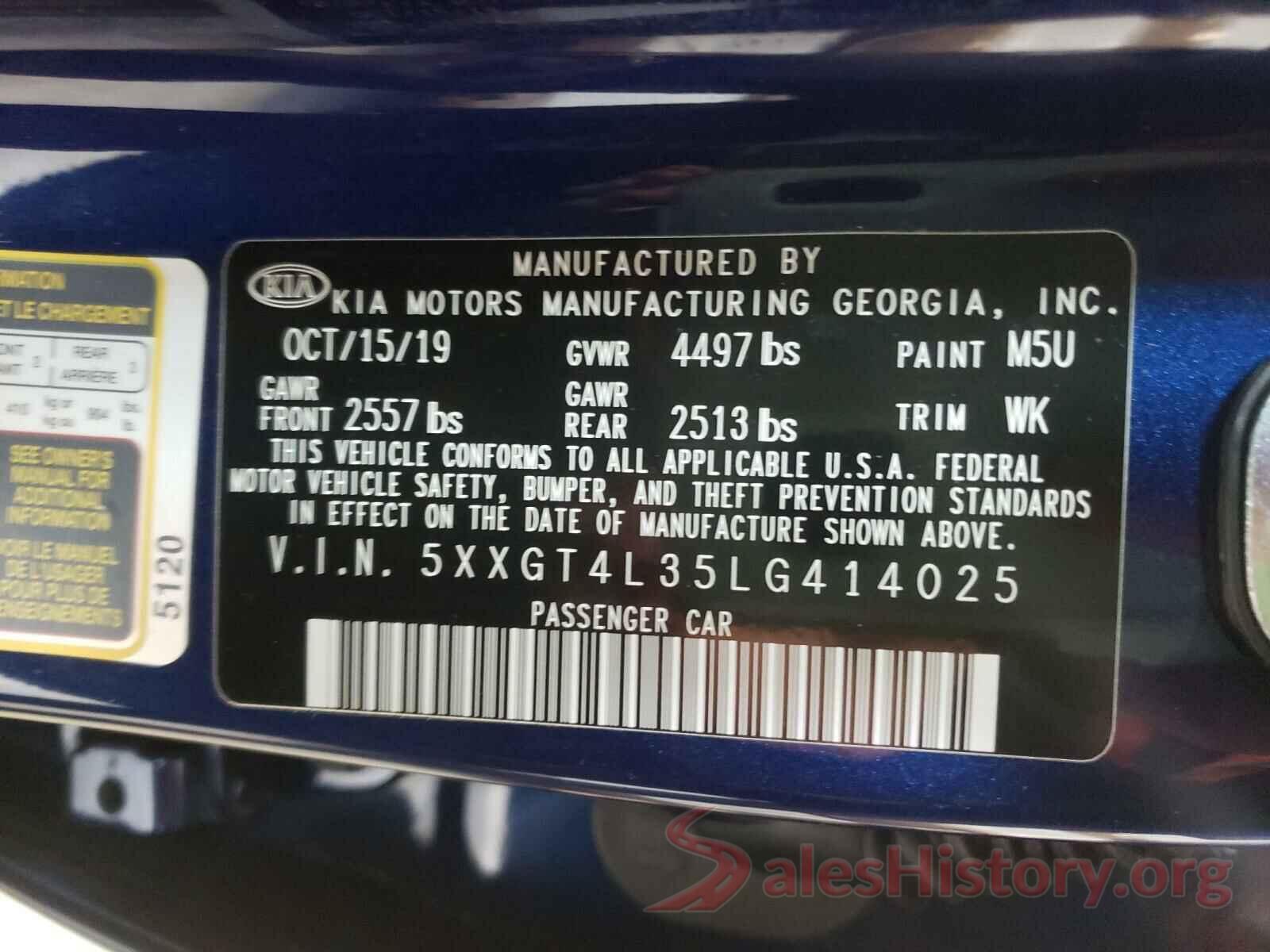 5XXGT4L35LG414025 2020 KIA OPTIMA