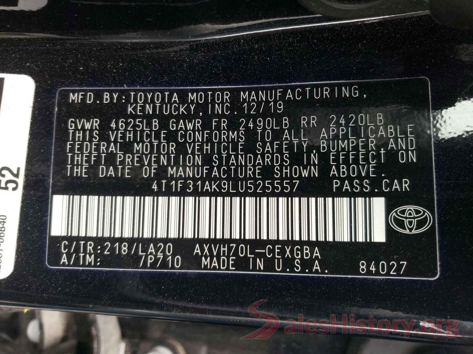 4T1F31AK9LU525557 2020 TOYOTA CAMRY