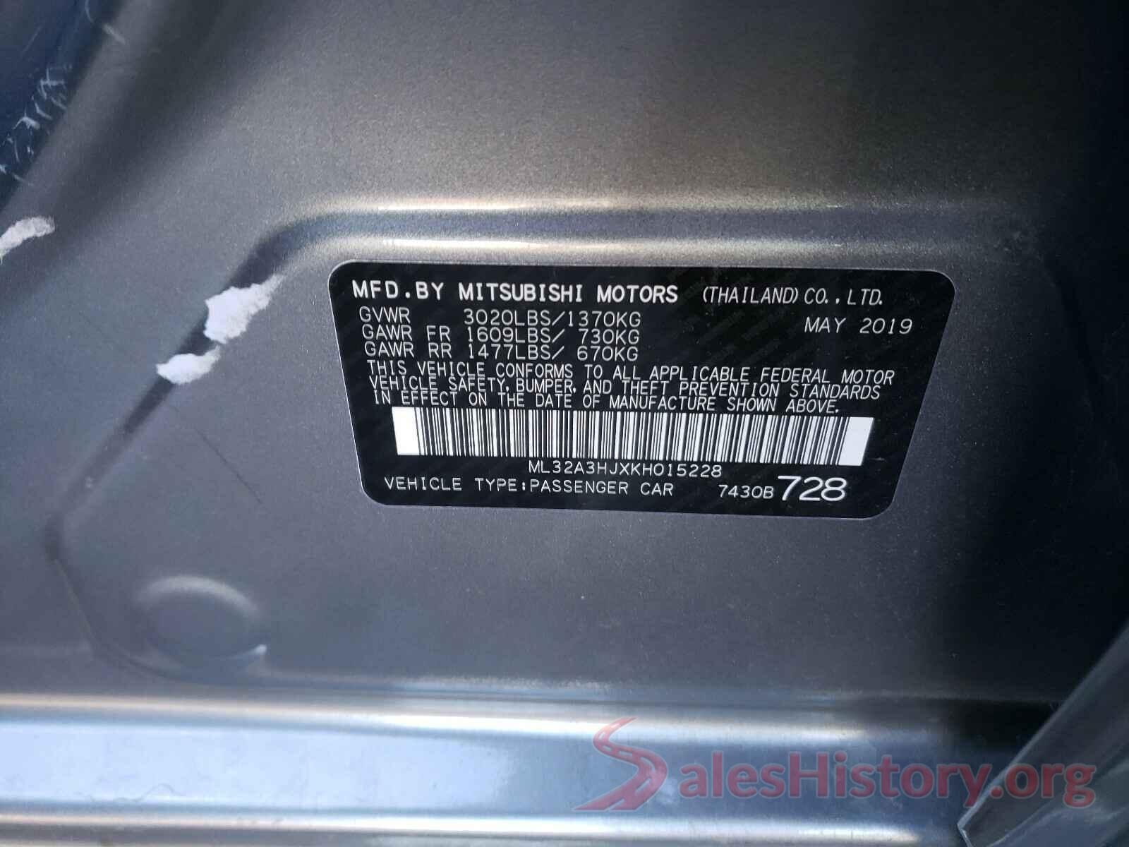 ML32A3HJXKH015228 2019 MITSUBISHI MIRAGE