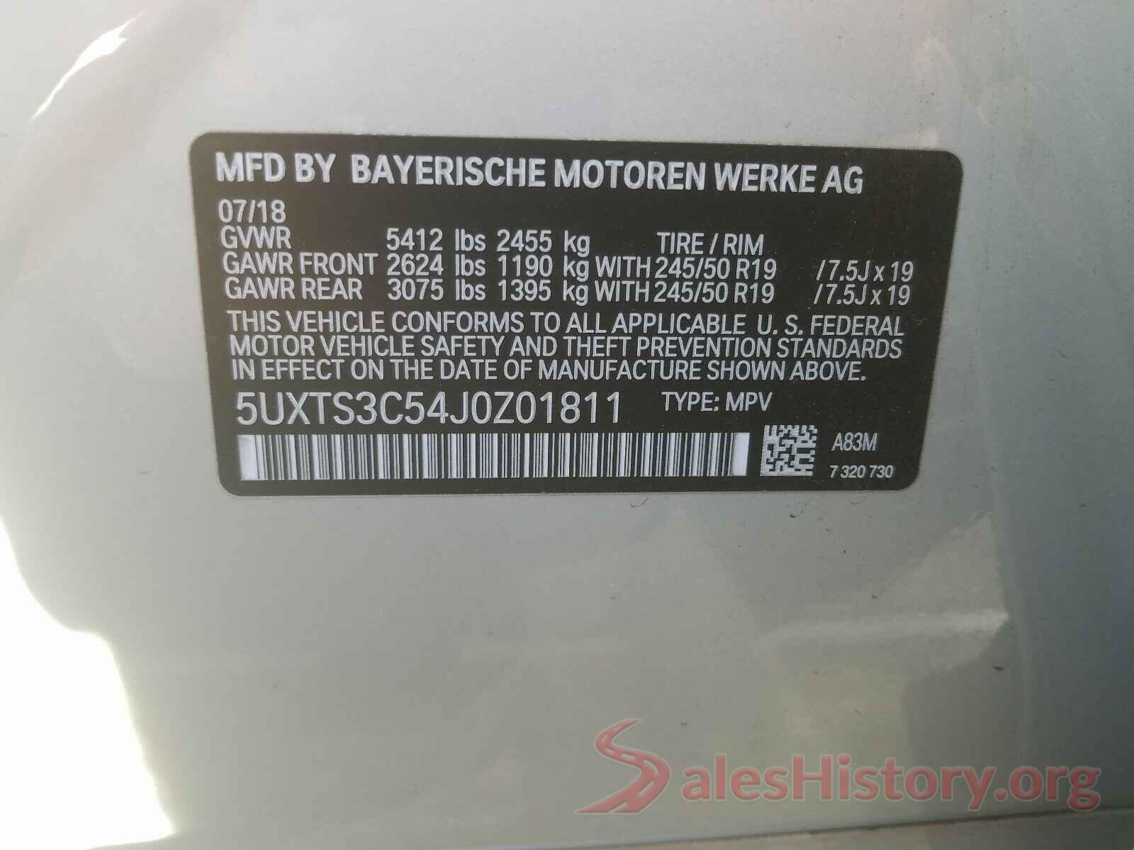 5UXTS3C54J0Z01811 2018 BMW X3