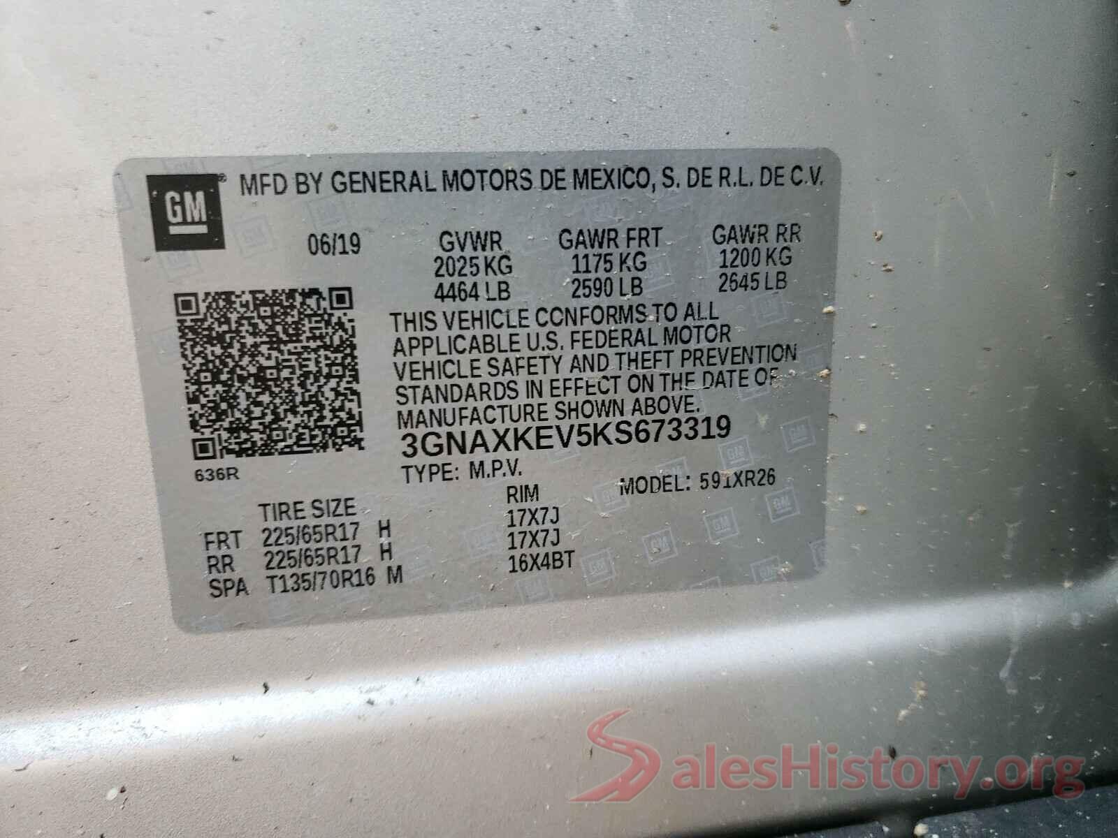 3GNAXKEV5KS673319 2019 CHEVROLET EQUINOX