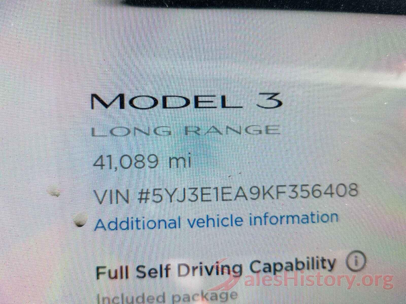 5YJ3E1EA9KF356408 2019 TESLA MODEL 3