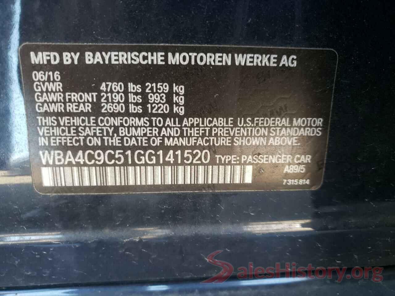 WBA4C9C51GG141520 2016 BMW 4 SERIES