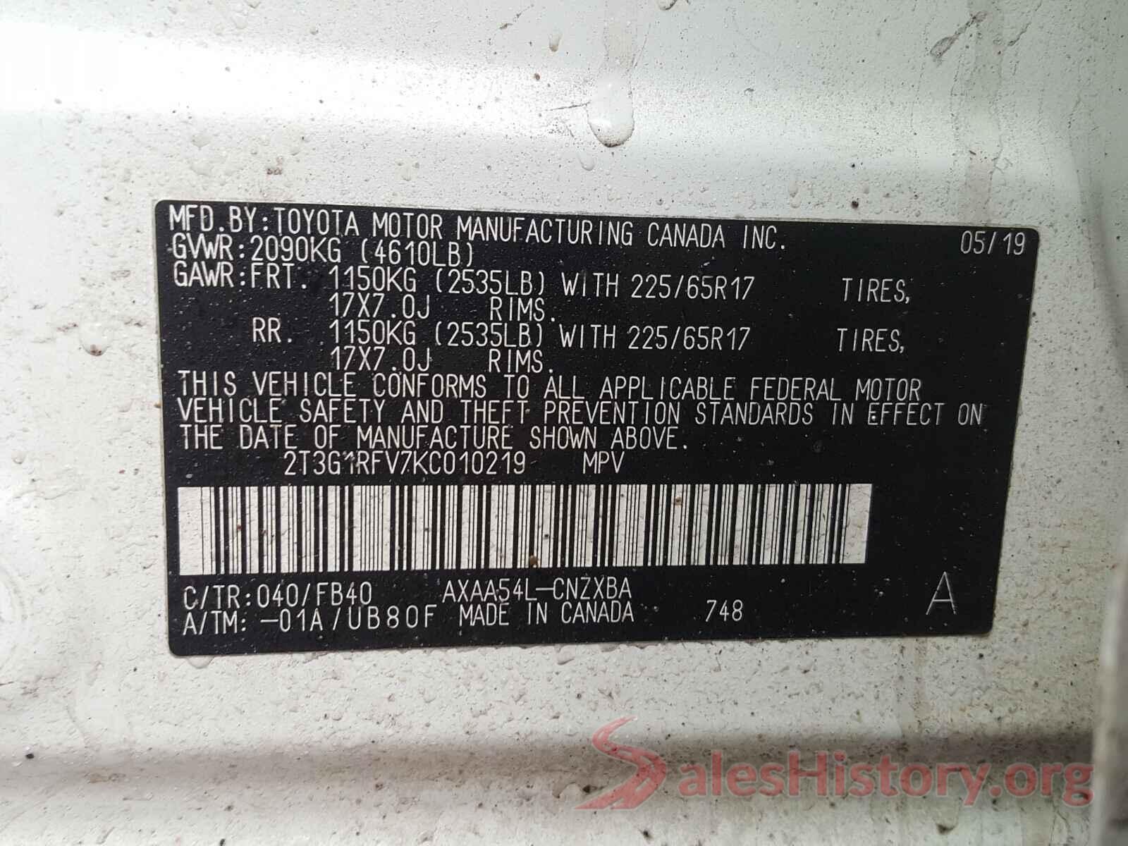 2T3G1RFV7KC010219 2019 TOYOTA RAV4