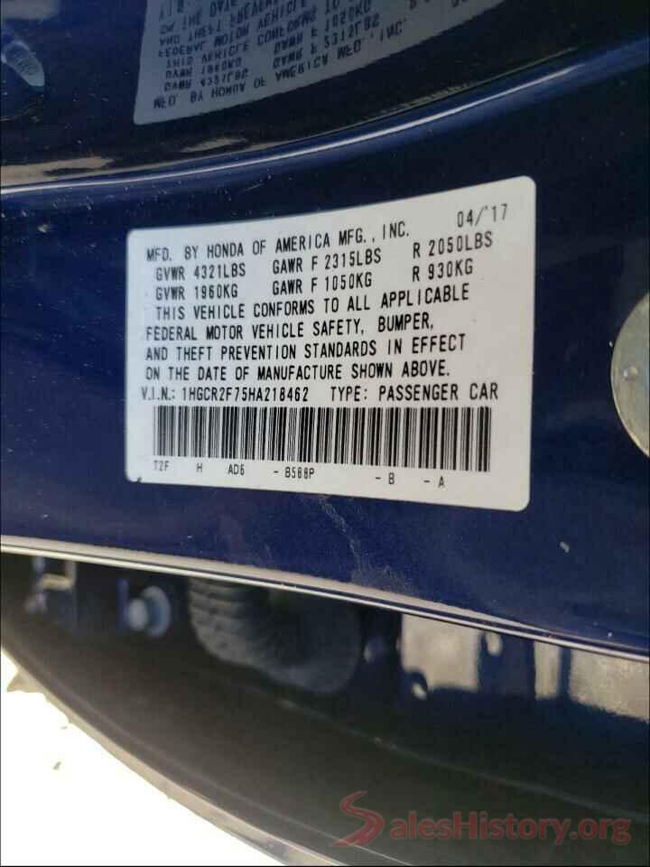 1HGCR2F75HA218462 2017 HONDA ACCORD