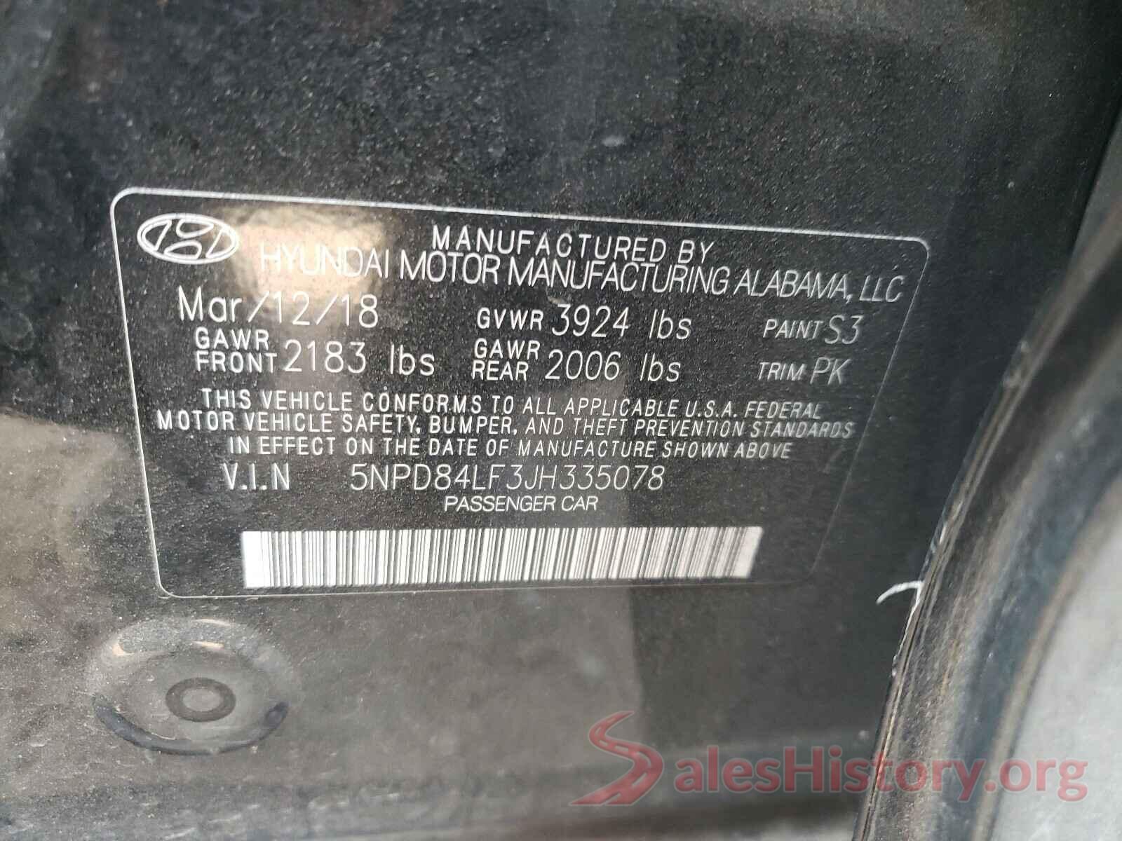 5NPD84LF3JH335078 2018 HYUNDAI ELANTRA