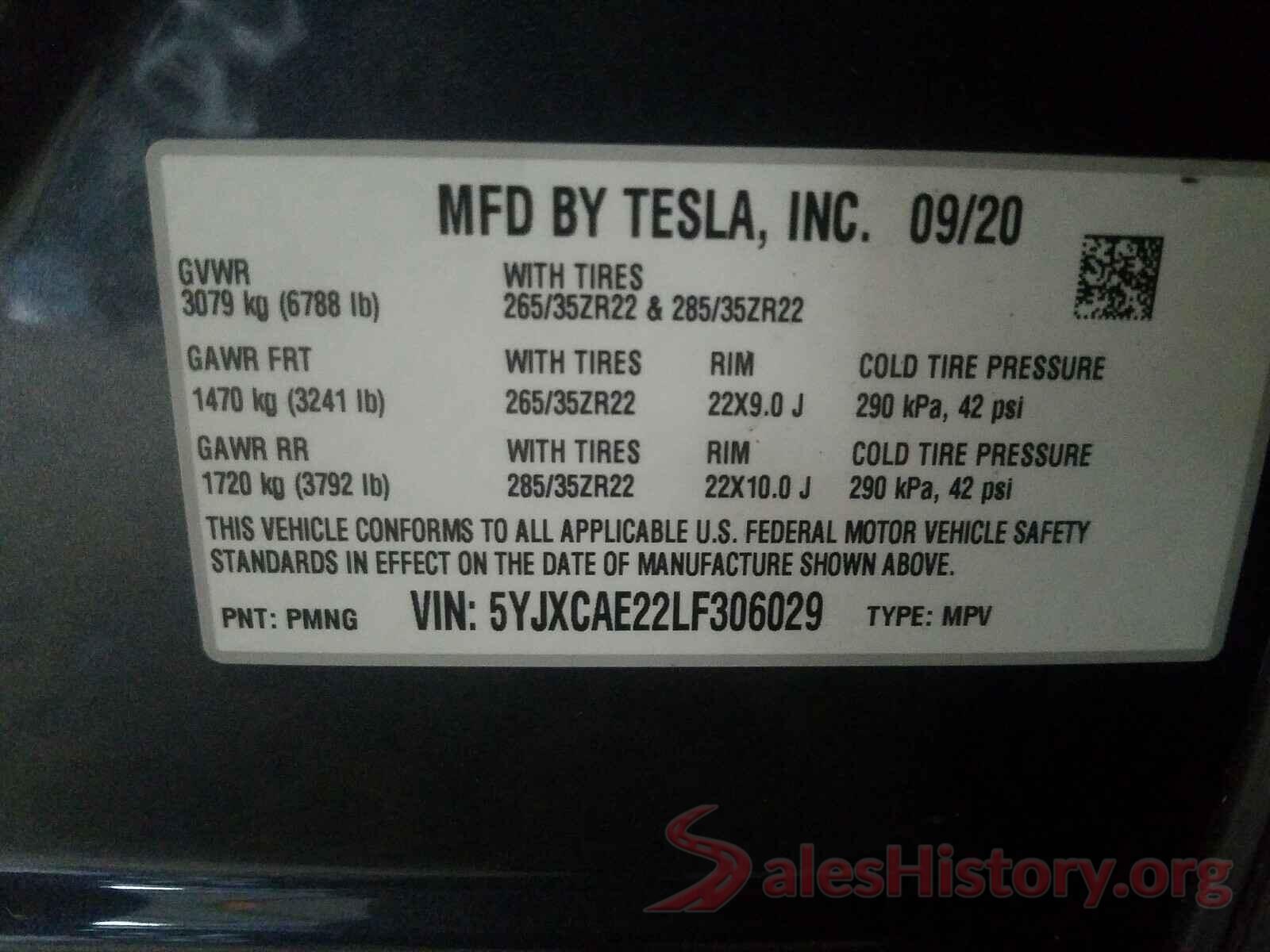 5YJXCAE22LF306029 2020 TESLA MODEL X