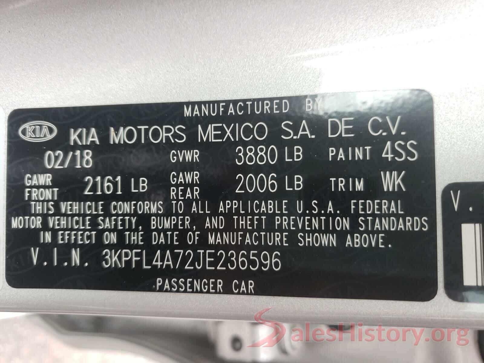 3KPFL4A72JE236596 2018 KIA FORTE