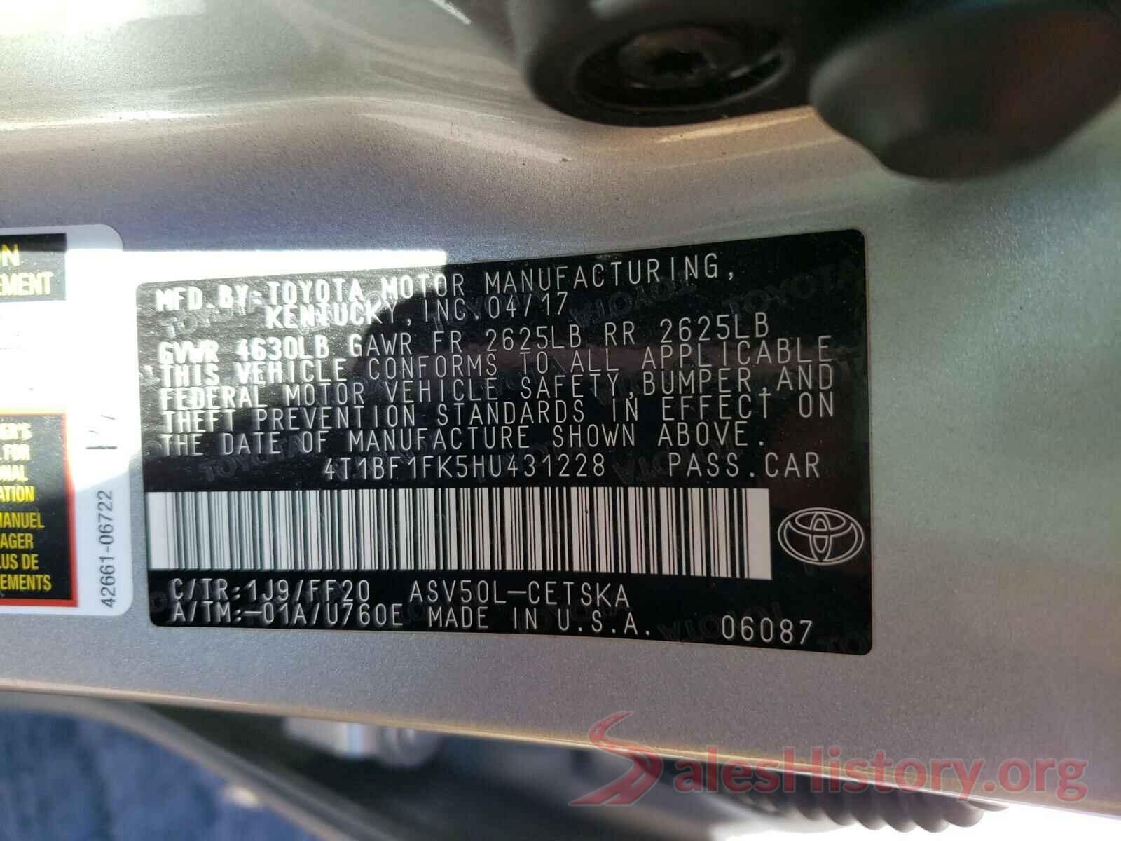 4T1BF1FK5HU431228 2017 TOYOTA CAMRY