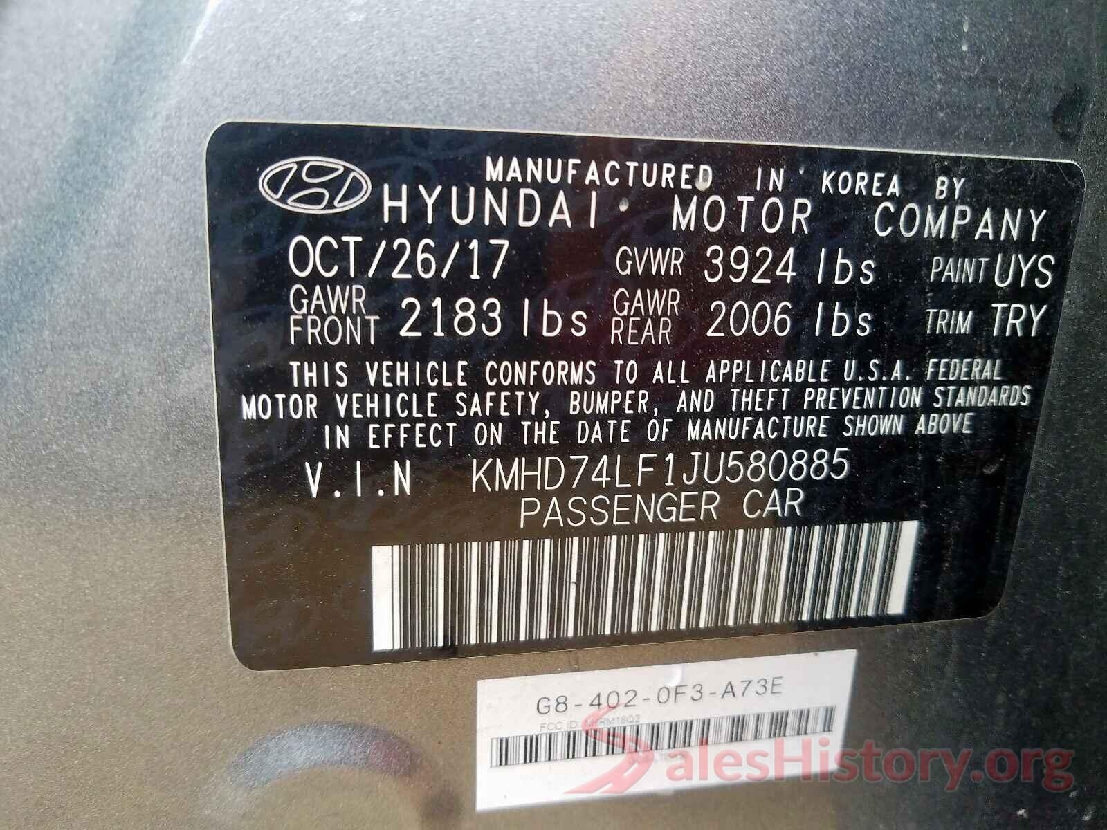 KMHD74LF1JU580885 2018 HYUNDAI ELANTRA