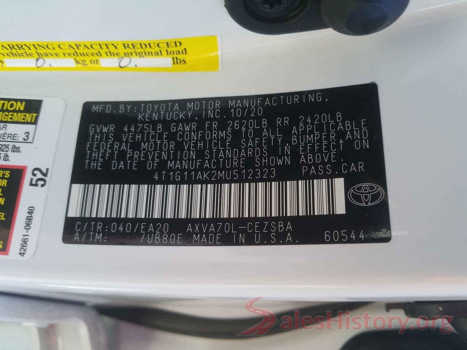 4T1G11AK2MU512323 2021 TOYOTA CAMRY