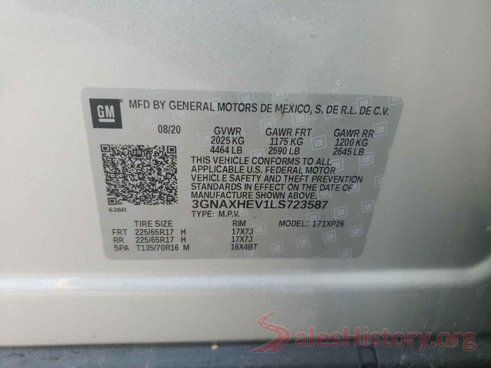 3GNAXHEV1LS723587 2020 CHEVROLET EQUINOX