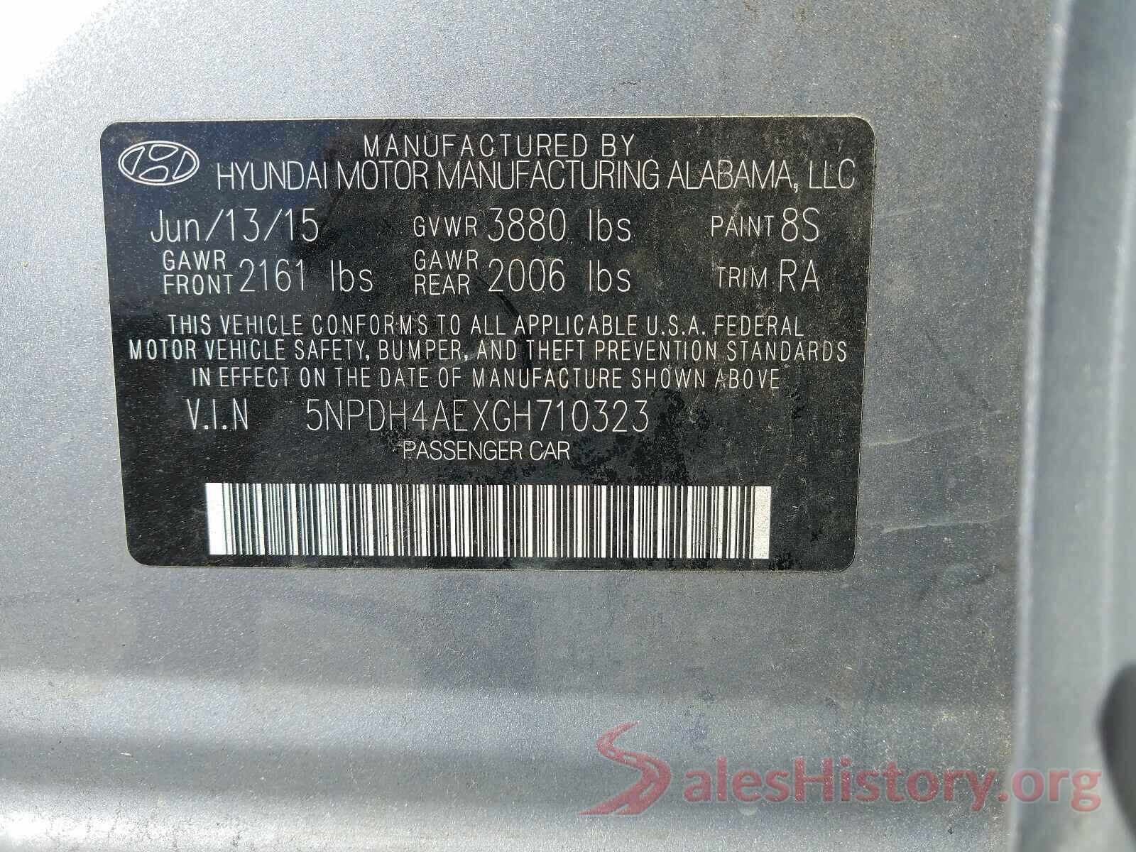 5NPDH4AEXGH710323 2016 HYUNDAI ELANTRA