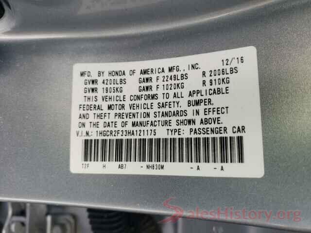 1HGCR2F33HA121175 2017 HONDA ACCORD