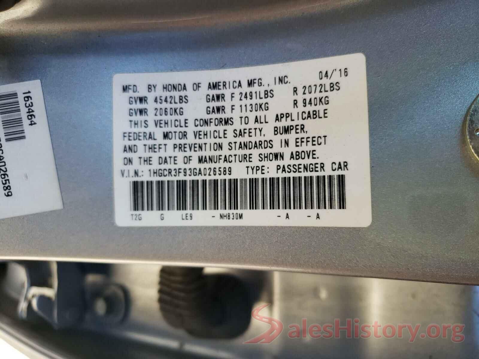 1HGCR3F93GA026589 2016 HONDA ACCORD