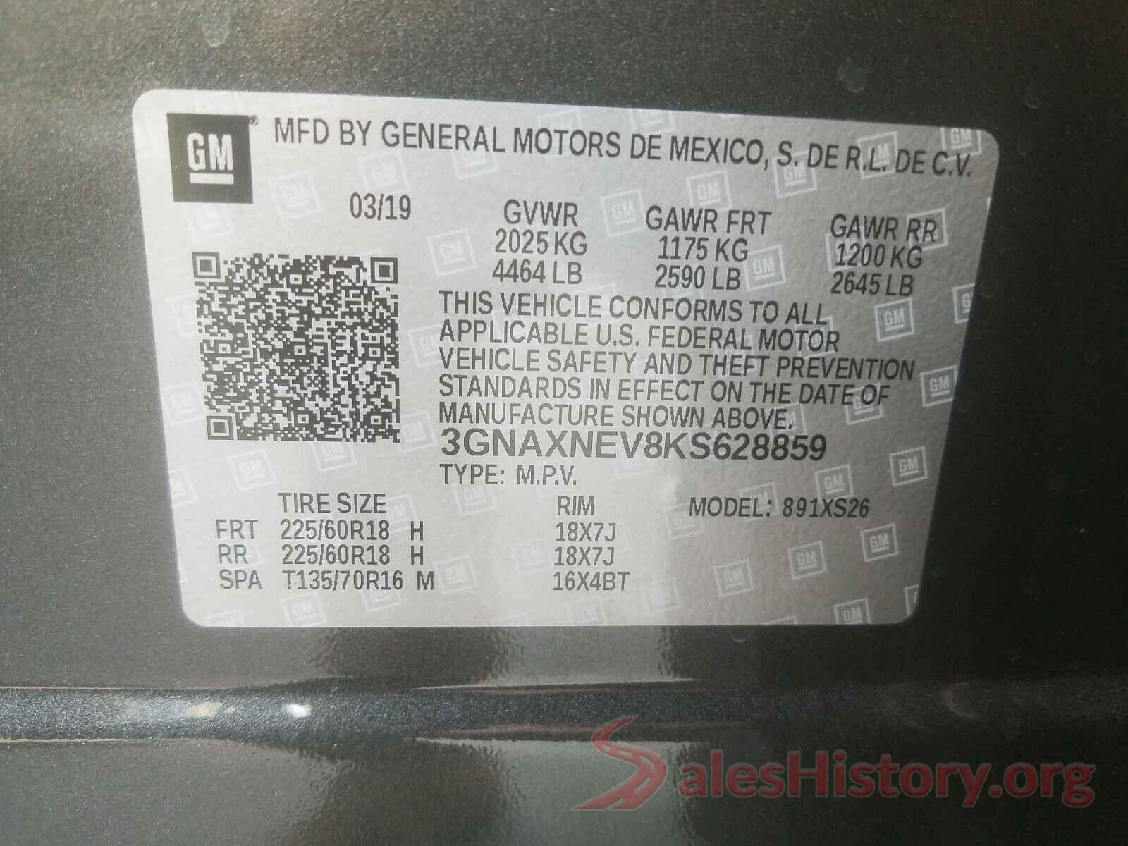 3GNAXNEV8KS628859 2019 CHEVROLET EQUINOX