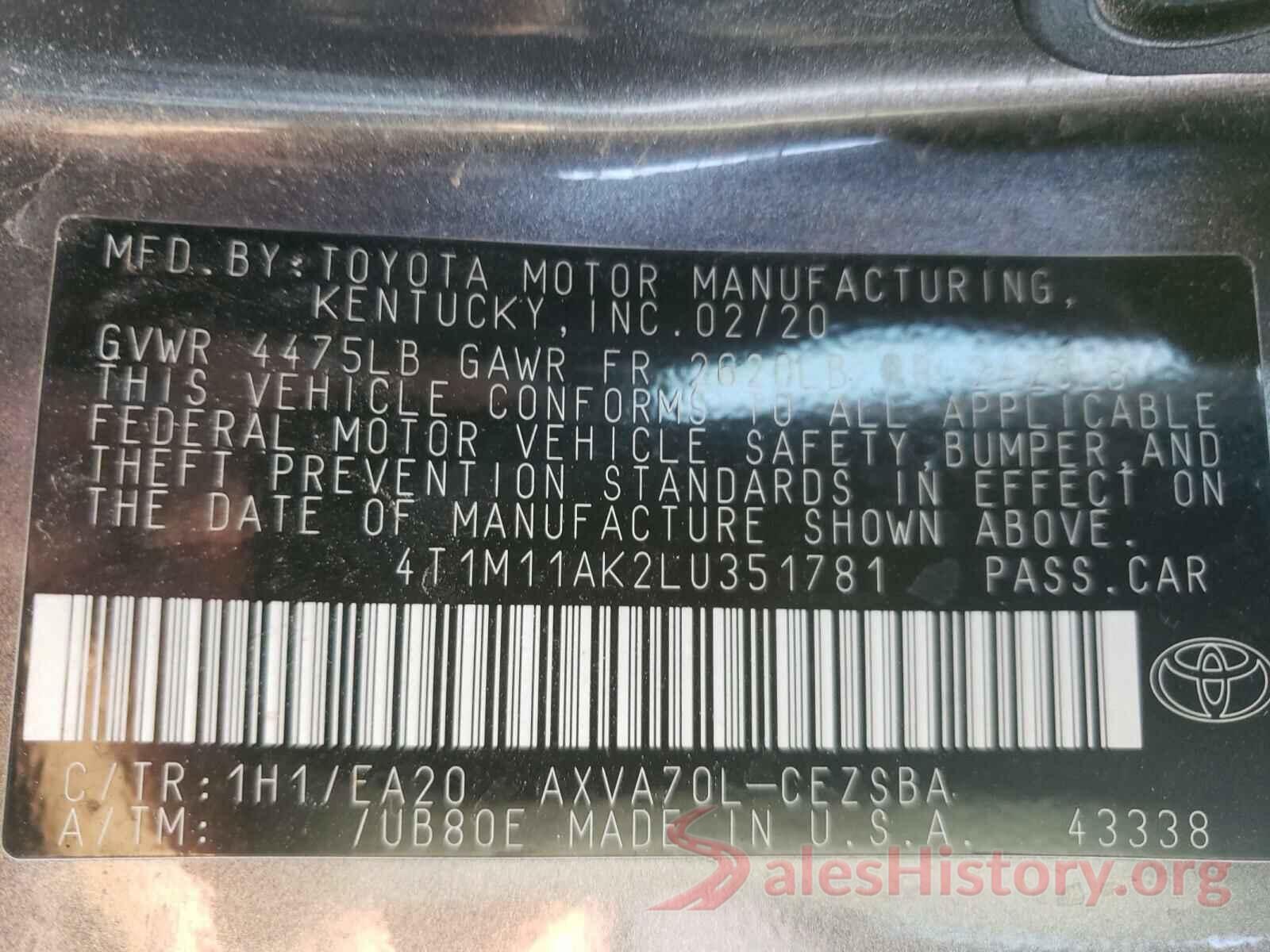 4T1M11AK2LU351781 2020 TOYOTA CAMRY